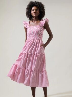 Sugarlips Kate Striped Smocked Bodice Midi Dress